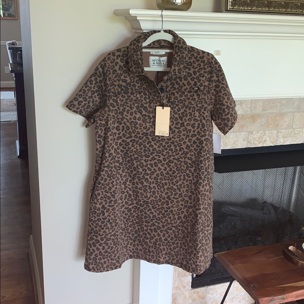 Scotch & Soda Brown Leopard Print A-Line Denim Dress NWT